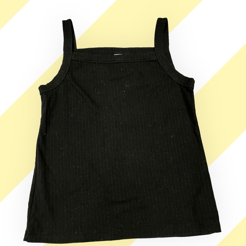 GAP Black Square Neck Tank Top Size Large Ribbed Cotton Minimal Chic